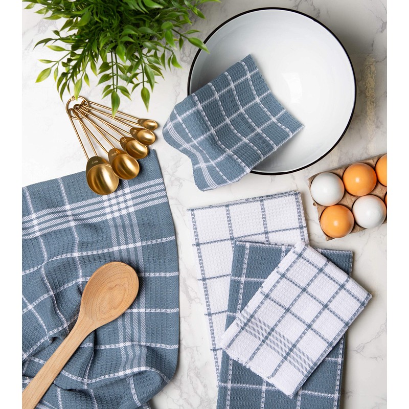 DII Waffle Weave Kitchen Collection, 100% Cotton, Kitchen Set, Blue