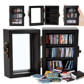 TABTAG Anxiety Bookshelf Mini Book Micro Display Stand a Miniature Library Equipped with 65 Mini - Books is an Ideal Decorative Gift for Book Enthusiasts (Black)