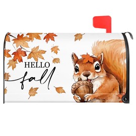 TOUNER Hello Fall Seasonal Mailbox Covers, Cute Squirrel Acorn Magnetic Letter Box Wrap, Autumn Thanksgiving Mailbox Decor Gifts for Friends, Post Box Decor for Outdoor Garden Yard Porch Farmhouse