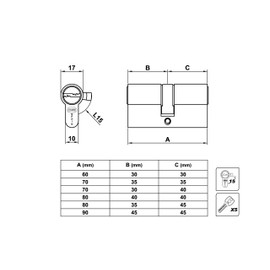 Amig - Security Cylinder | Door Lock | Double Clutch Cylinder | Long cam | Includes 3 Keys | Silver | Dimensions: 70 (35-35 mm)