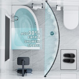 Curved Shower Curtain Rod, Adjustable 40-72 Inches Shower Rod Curved, Rustproof Expandable Metal Round Shower Curtain Rod, Heavy Duty Shower Rods for Bathroom, Bathtub, Need to Drill, Black