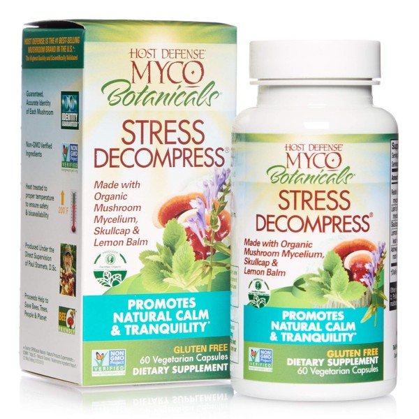 Host Defense, MycoBotanicals Stress Decompress Capsules, Supports Calm and Relaxation, Mushroom and Herb Supplement, 60 Capsules, Unflavored