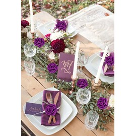 Uznaeoi Foam Roses,50PCS Purple Glitter Roses Artificial Flowers 2.76" Fake Roses with Stem for Wedding Christmas DIY Wreath Home Table Floral Arrangement(Purple)