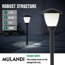 MULANDI Low Voltage Pathway Lights LED Landscape Lights, 1.7W 12V, 3000K Warm White, IP65 Waterproof, ETL Listed, for Yard, Walkway, Garden, Black 6 Pack