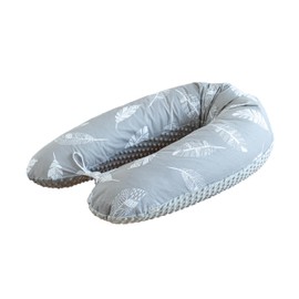 LOOLAY Pregnancy Pillow, Nursing Pillow 190 cm, Side Sleeper Pillow, 100% Cotton, with Removable Minky Cover, Ergonomic Pregnant Pillow for Sleeping (Feather Grey/Minky Grey)