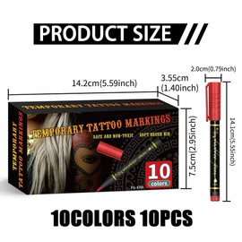 PORUPAEL 10 Colours Temporary Tattoo Pen, Temporary Tattoo Markers for Skin, Tattoo Pen Kit, Body Markers for Kids and Adults Art Marker Pens for Kids and Adults Party Festival Dress Up