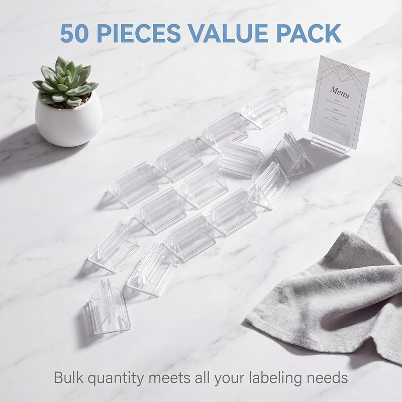 50 Pack Clear Acrylic Place Card Holders, Photo Holders For