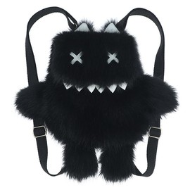 GUFER Fluffy Backpack Lolita Plush Bag Crossbody Bag White and Black Cartoon Cat Rabbit Mine Backpack Women's Fluffy Shoulder Bag School Bag, A-Small Haunted Cat - Black