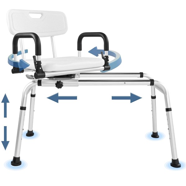 Sliding Shower Chair Tub Transfer Bench with 360° Swivel Seat,