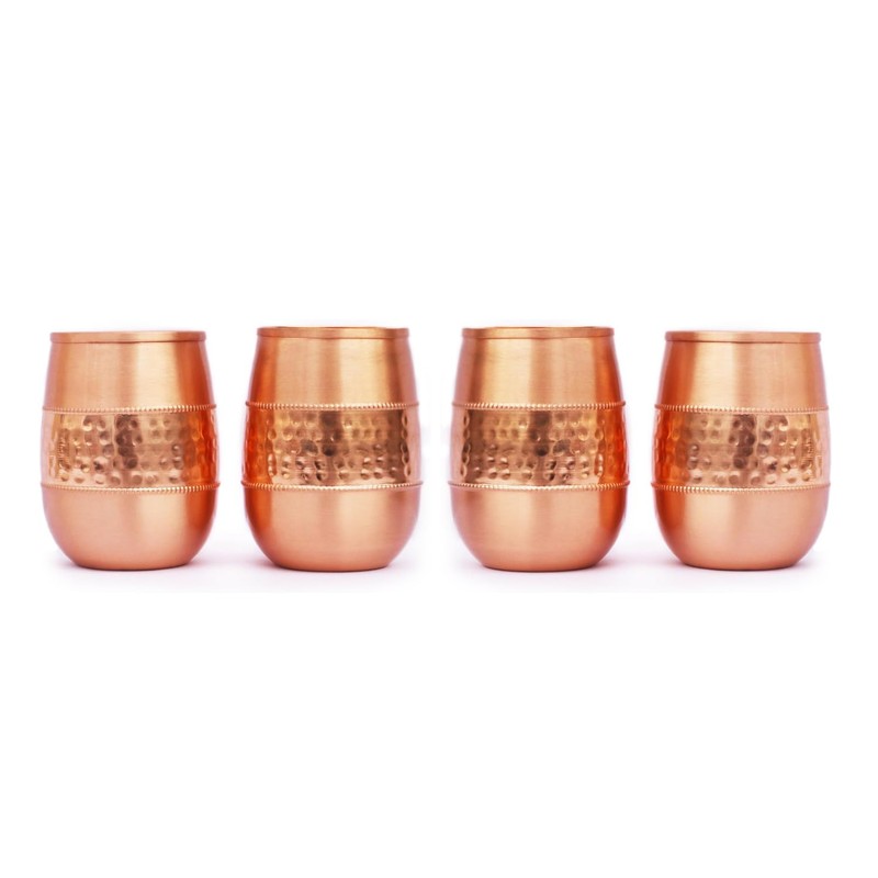 ANCIENTIMPEX 4 x Pure Copper Tumblers (99.74%) Hammered for Ayurveda