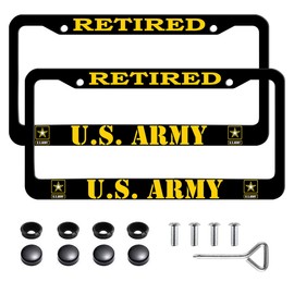 2 PCS for Retired US Army License Plate Frames,Matte Black Aluminum License Plate Holder for License Plate Protection with Screw Set