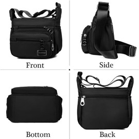 Bolso de Hombro Multibolsillo Mujeres Bolsos Cruzados Mensajería Impermeables de Nylón Ligeros de Bolsa de Mensajero para Señoras Monederos Correa Ajustable Deporte Casual de Viaje (Negro)