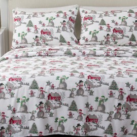 Great Bay Home Christmas Flannel Sheet Set Full Size - 100% Turkish Cotton, Double-Brushed, Winter Bed Sheets - Ultra-Soft, Cozy, 4-Piece Christmas Bedding Set (Winter Wonderland)