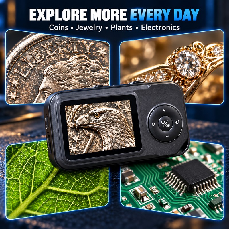 Handheld Digital Microscope for Coin Collecting – 2.4-Inch IPS Screen