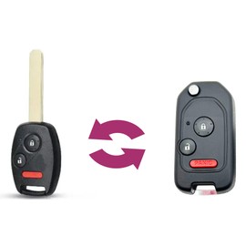 vurbemes Modified Folding Flip Replacement Key Fob Cover fit for Honda 2003-2012 Accord 2005-2010 Civic 2005 2006 CR-V Pilot Ridgeline Odyssey CR-Z Fit Key Fob Shell (2+1 Buttons )