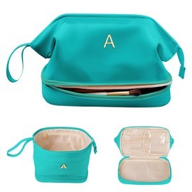 Vogewood Bridal Gifts, Birthday Gift for Her, Makeup Bags, Waterproof Double Layer Cosmetic Bag, Large Capacity PU Leather Makeup Bags Letter Travel Toiletry Bag, Initial Gifts for Coworkers