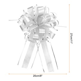 MECCANIXITY 20pcs 8 Inch Large Pull Bow Gift Wrapping Bow Ribbon Organza Silver for Wedding Baskets Presents Christmas Party