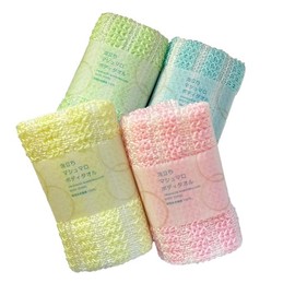 Knit kobo.h Body Towels, Set of 4, Foaming Marshmallow, Approx. 9.1 x 39.4 inches (23 x 100 cm), Made in Japan, Polylactic Acid, Corn Fiber (Yellow, Pink, Green, Blue)