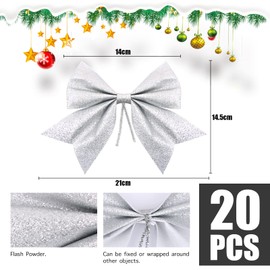 COLOFALLA 20pcs Glitter Silver Bows for Christmas Tree Decorations 6 Inch Xmas Decorative Bows for Tree Wreath Christmas Tree Ornaments (Silver)