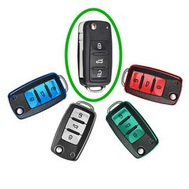 Happyit TPU + Leather Car Key Cover Case fit for Volkswagen VW Bora Beetle Tiguan Polo Passat B5 B6 MK5 6 Jetta Eos SEAT Sagitar Golf 6 3 Buttons (Blue)