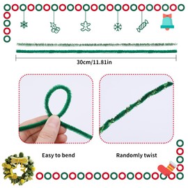 200 Pieces Christmas Green Pipe Cleaners Chenille Stem Set,100 Pieces Dark Green+100 Pieces Glitter Green Craft Pipe Cleaners,DIY Craft,Pipe Cleaners Bulk for Arts and Crafts, Xmas Home Decoration