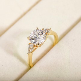 EAMTI 2CT 925 Sterling Silver Gold Engagement Rings for Women Round Cut 3-Stone Promise Rings for Her Cubic Zirconia CZ Wedding Bands Size 7.5