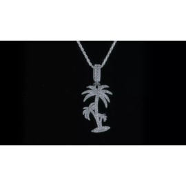 Harlembling MOISSANITE Real 925 Silver Gold Palm Tree Necklace Pendant Iced Hip Hop Piece - 14k Gold