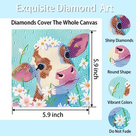 FQOVKYN 4 Packs 5D Cartoon Diamond Art Kits for Kids, Cute Animals DIY Diamond Arts Mosaic Kits for Adults Beginner, Full Round Drill Gem Art for Home Wall Decor Kids Present 6X6 inch