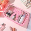 Kacctyen Pink Bow Clear Makeup Bag Coquette Pink Bow Travel