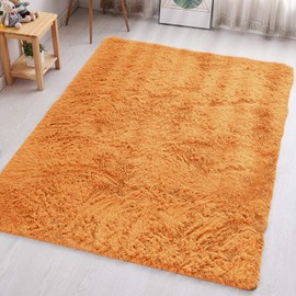 Aspire Homeware Rugs Living Room - Area Rugs for Bedroom Anti Slip - Modern Super Soft Thick Pile Fluffy Shaggy Rug Non Shedding, Ochre, 60cm x 110 cm