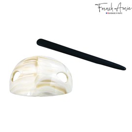French Amie Oval Arch Ivory Handmade Ponytail Holder Hair Updo Bun Holder Cover Cap Hair Slide Pin Stick