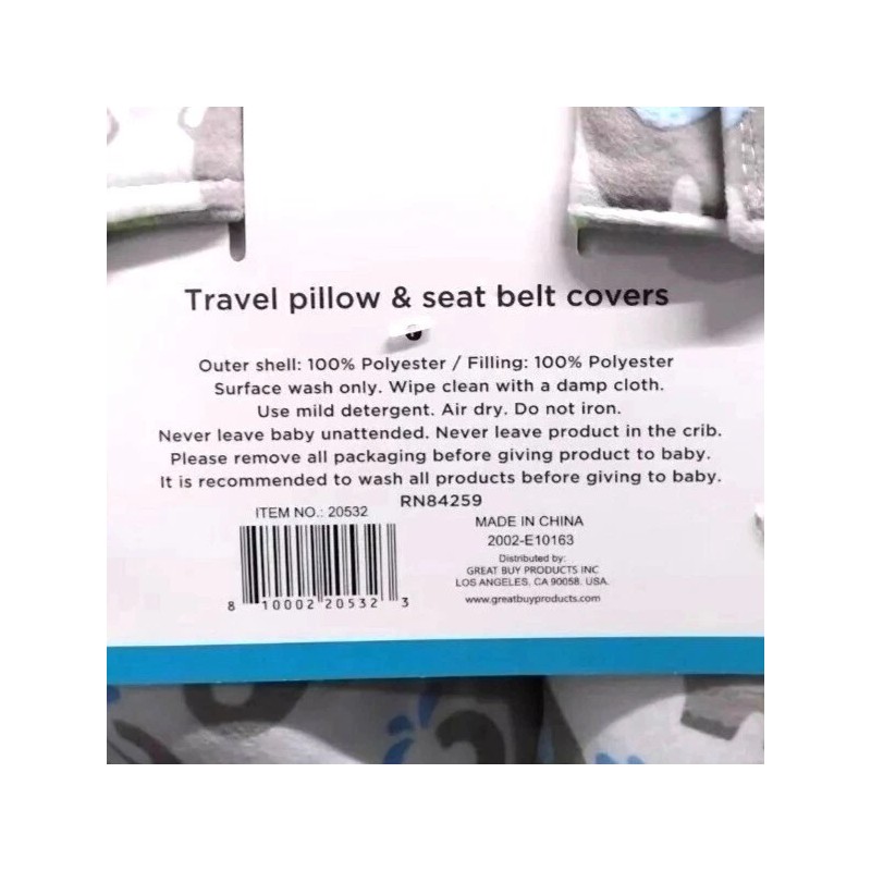 Bebeta Baby Travel Pillow & Seat Belt Covers Set 100%
