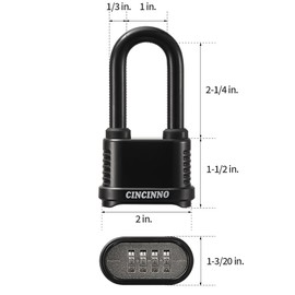 CINCINNO Weatherproof 4 Digit Combination Lock, Heavy Duty Combo Lock with Long Shackle for Outdoor Shed, Garage, Gate, Fence, 12 Pack