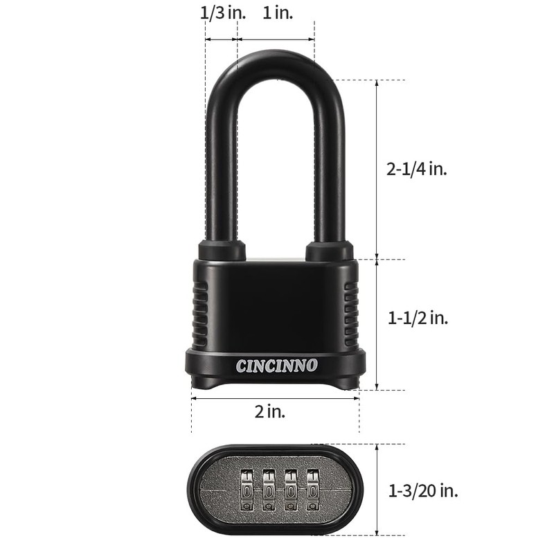 CINCINNO Weatherproof 4 Digit Combination Lock, Heavy Duty Combo Lock