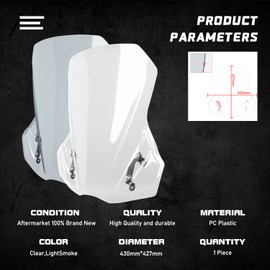 Lorababer Motorcycle Windshield Windscreen Wind Screen Shield Flyscreen Protector Compatible with S-uzuki V-Strom DL650 DL 650 V Strom 650 2017-2022 18 19 20 21 Airflow Wind Deflector (Light Smoke)