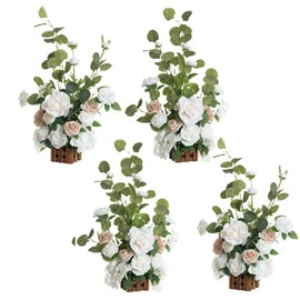 Ling's Moment 17.5" Tall Standing Artificial Flowers Arrangements 4 pcs Wedding Aisle Runner Chair Decorations White Sage Centerpieces for Ceremony Reception Rose Floral Party Outdoor Decor