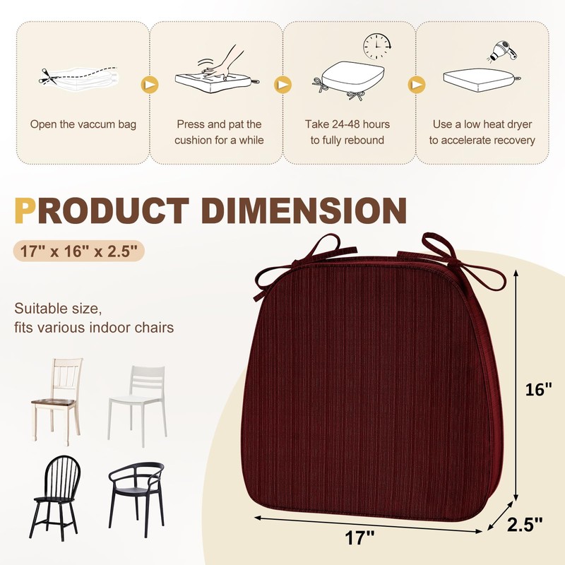 downluxe Chair Cushions for Dining Chairs, Waterproof Kitchen Chair Pads,