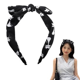 Cat Mom Mothers Day Gifts for Women Daughter Sister Granddaughter Knot Headbands for Women Cat Lovers Gifts for Women Friends Wife Girlfriend Black Bow Headband with Cute Cat Print Hair Accessory