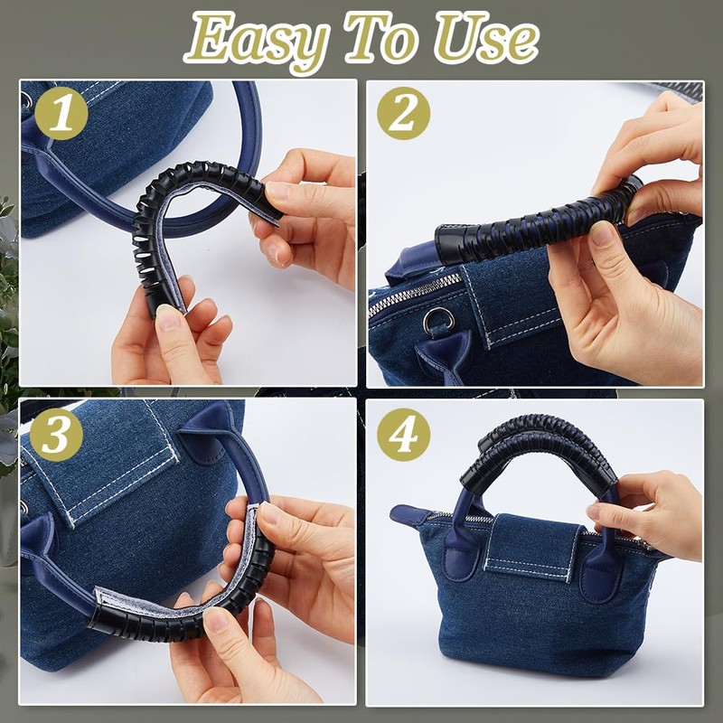 Hobbspring 2Pcs Bag Handle Wrap Covers Cowhide Leather Grip Protector