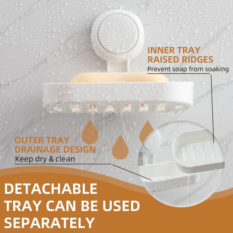 LEVERLOC Soap Dish Holder for Shower Suction Cup Wall Mounted
