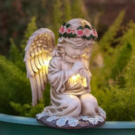Praying Angels Figurine,Solar Garden Angel Statues, Waterproof Kneeling Angel Sculpture, Outdoor Decor Ornament for Patio Lawn Yard Balcony, Garden Gift