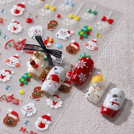 Christmas Nail Art Stickers 5D Embossed Snowman Snowflakes Nail Stickers Winter Cute Santa Hat Christmas Tree Bow Elk Nail Decals Xmas Nail Design Stickers for Women Girl