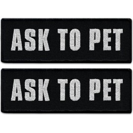 Laughing Lizards Ask to Pet Dog Vest Patches (2-Pack) Highly Reflective Service Dog Harness Embroidered Patches in 3 Sizes (Ask to PET, Medium (4.5" x 1.5"))