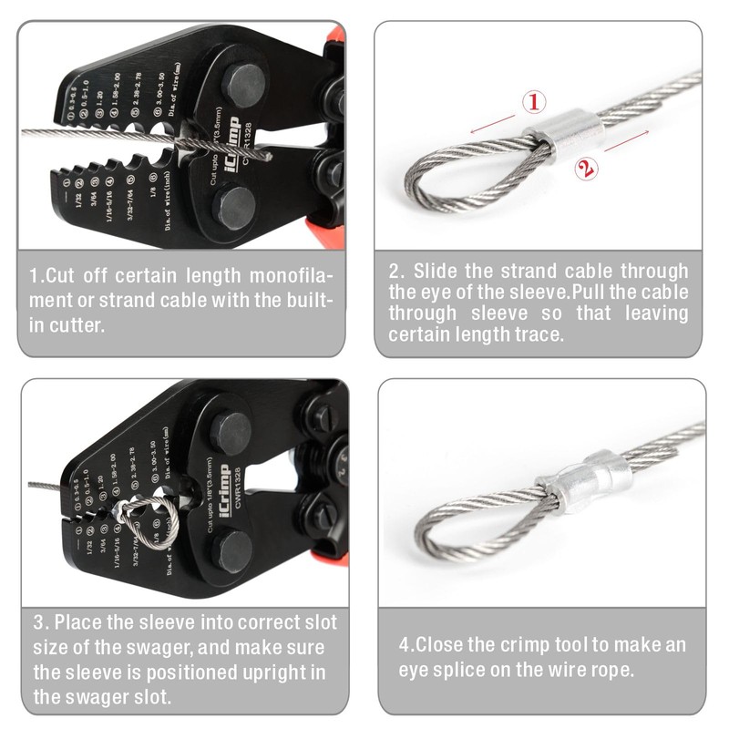 iCrimp CWR1328 Wire Rope Crimping Tool for 0.3mm-3.5mm Dia. Wire