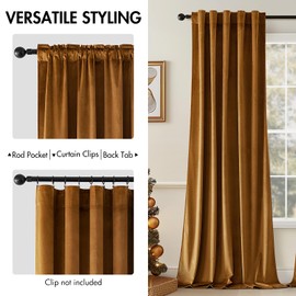 MIULEE Velvet Curtains 96 inches - Luxury Blackout Curtains for Bedroom Living Room Thermal Insulated Super Soft Window Drapes Rod Pocket & Back Tab, Gold Brown, W52 x L96 inches, 2 Panels