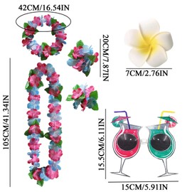 MUNSKT 6 Pieces Hawaiian Wreath Set Cocktail Shape Sunglasses + Tropical Garland Accessories + Hair Clip for Photos, Summer Garden Dances, Beach Party
