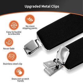 Legezon Braces for Men with 4 Metal Clips, 3.5 cm Wide Fit for Men and Women, One Size, Adjustable, Elastic, Heavy Duty, Men's Braces, X-Shape Elegant Accessory for Wedding, Office, Party, Black