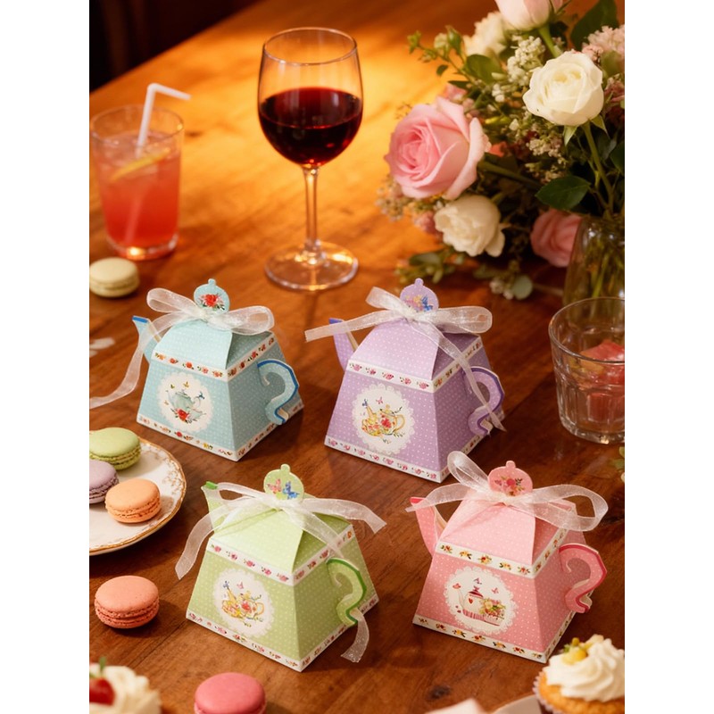 24 Piece Tea Party Favor Boxes, Teapot Shaped Treat Box,