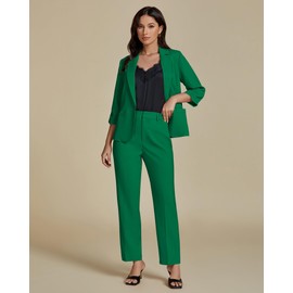 luvamia 2 Piece Sets for Women Fall Women's Business Suits Women 2 Piece Outfits Suit for Women Dressy Elegant Pant Suits for Women Casual Green Two Piece Outfits for Women Green Size Large