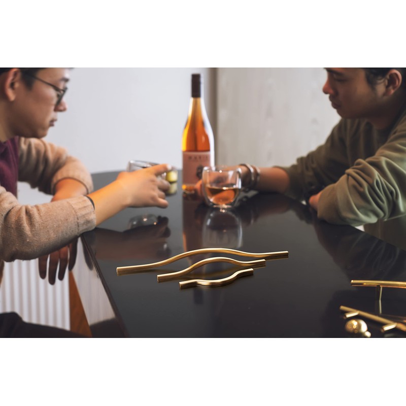 Goo-Ki Low Profile Brushed Brass Cabinet Pulls, Double Hole Centers